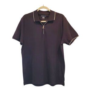 NWT FRENCH CONNECTION SZ L Black Tipped Quarter T Zip Knit Ribbed Polo Shirt